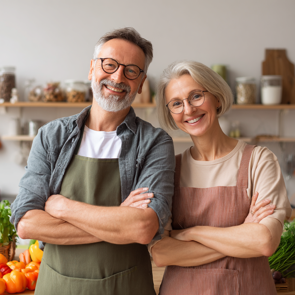 group of satisfied middle-aged clients during healthy cooking workshop